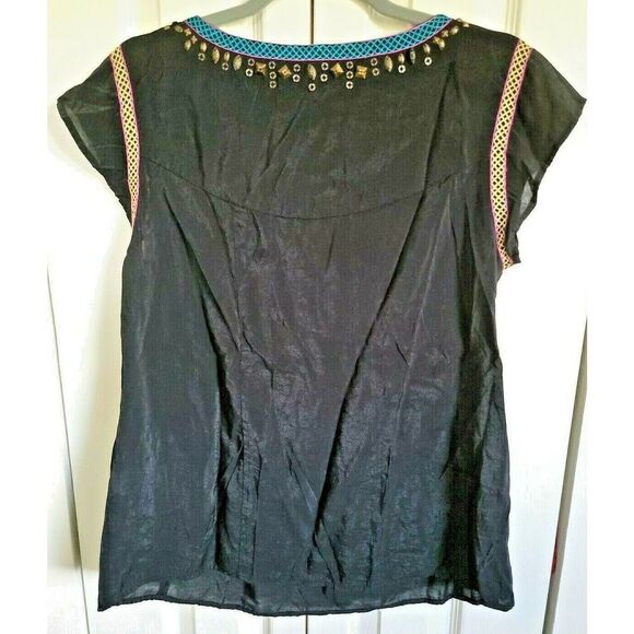 Nanette Lepore 4 Ribbon Closure Beaded Top Shirt Boho Chic Blouse Size Small (4) - Picture 5 of 6